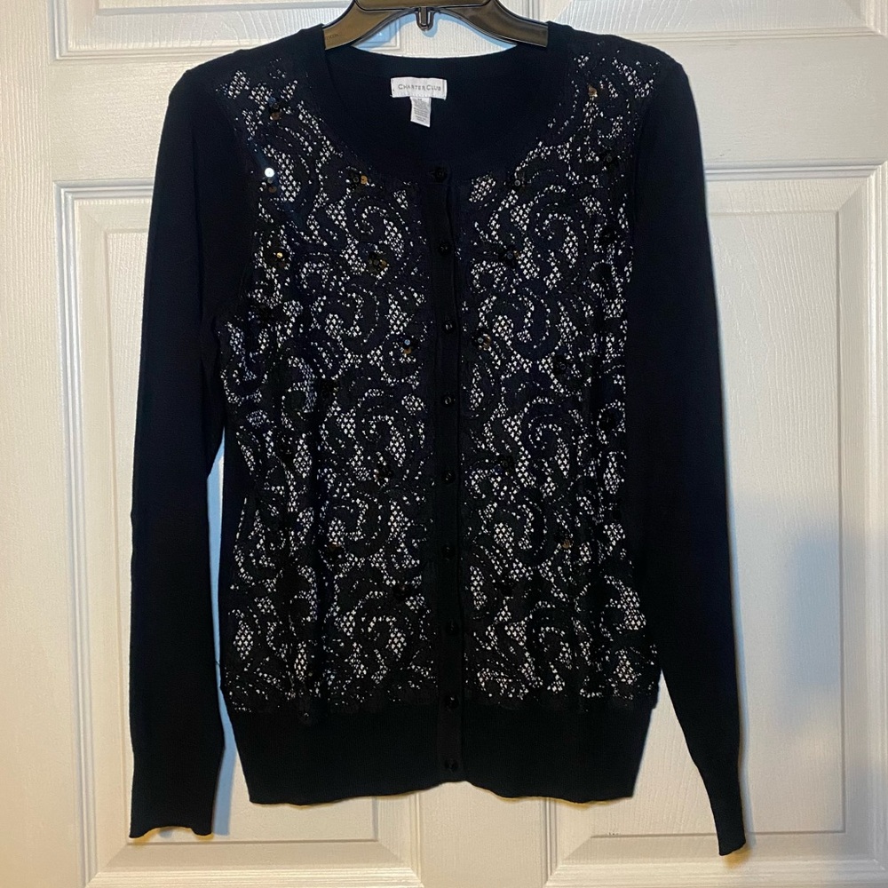 Charter Club Lacey Sequin Cardigan Size M